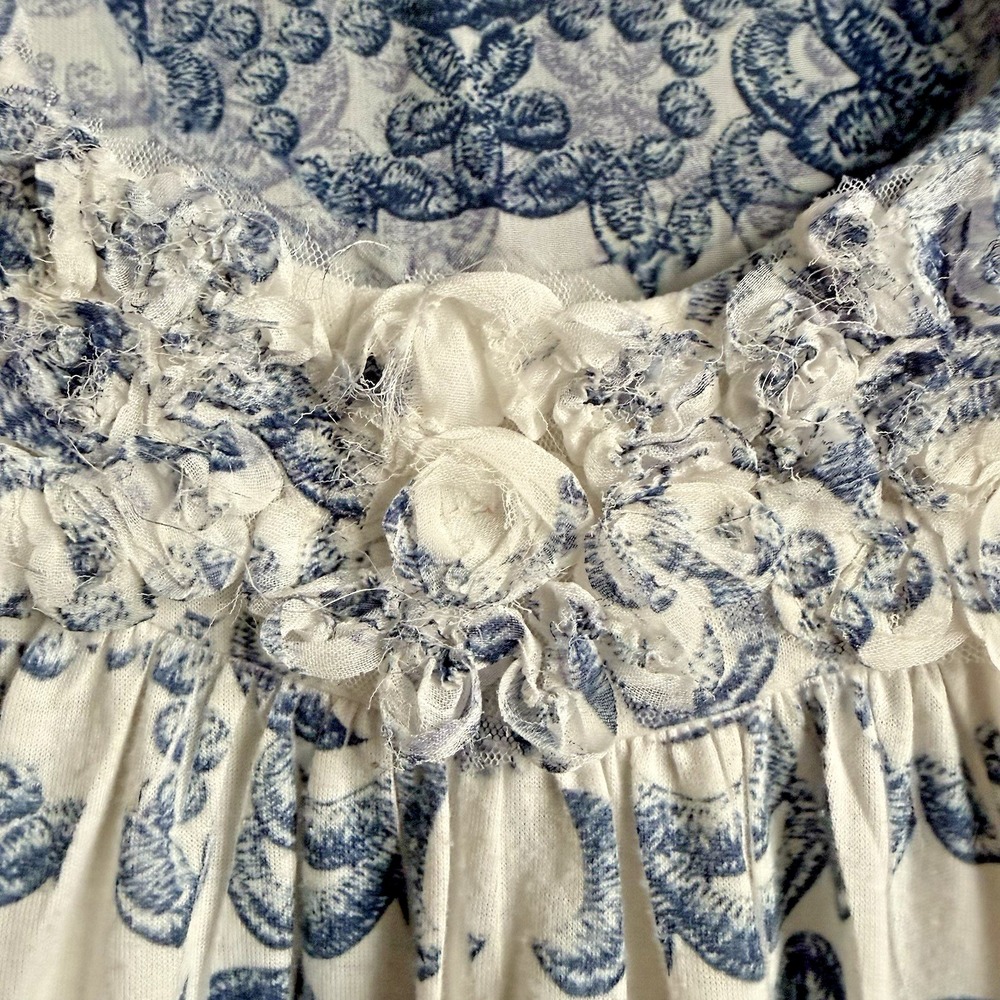 ESPRESSO Y2K Babydoll Tank Top L Lace Blue Floral Camisole Boho Cottage Fairy - Picture 6 of 12